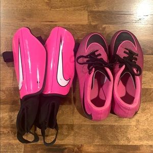 Soccer cleats and shin guards